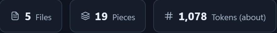 5 files, 19 pieces, about 1,078 tokens